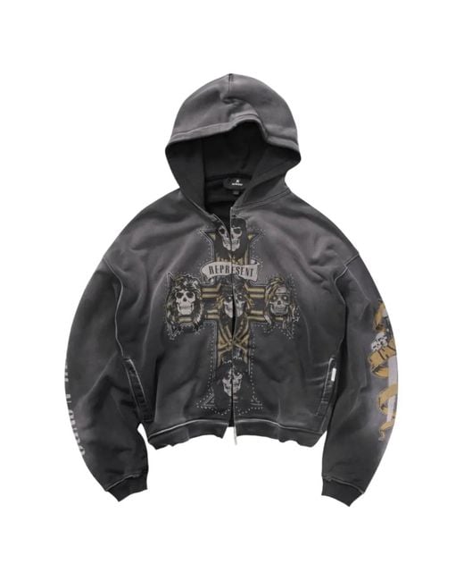 Represent Black X Guns N' Roses Cross Zip Through Hoodie for men