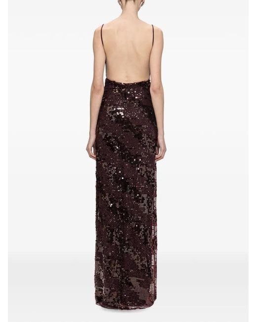 Nissa Purple Sequin-Embellished Backless Maxi Dress