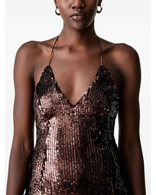Bardot Brown Santina Sequin-Embellished Side-Slit Midi Dress