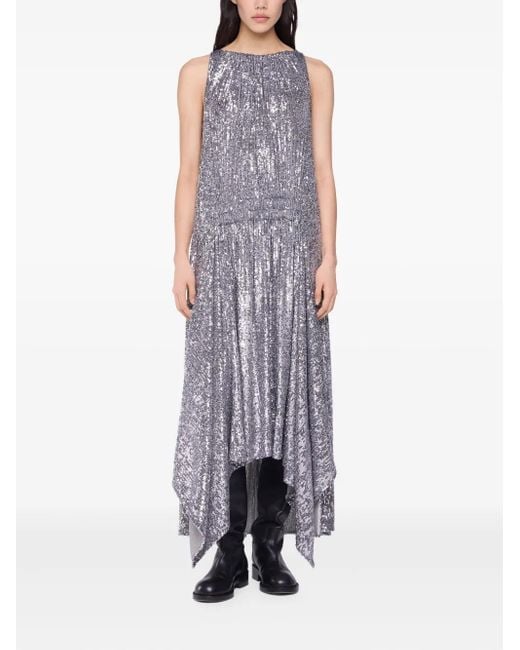 Rabanne Metallic Sequined High-Low Dress