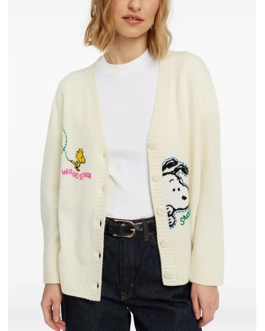 Chinti & Parker White Snoopy-Embroidered V-Neck Cardigan
