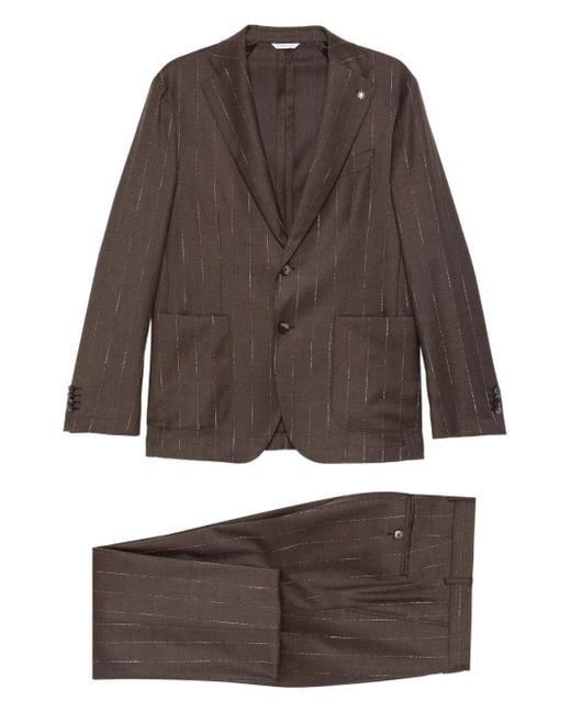 Manuel Ritz Brown Wool-Blend Single-Breasted Suit for men