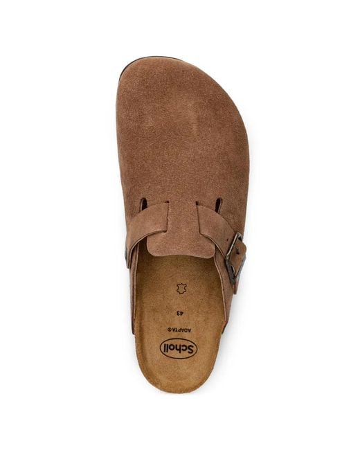 Scholl Brown Boston Buckle-Fastening Suede Slippers for men