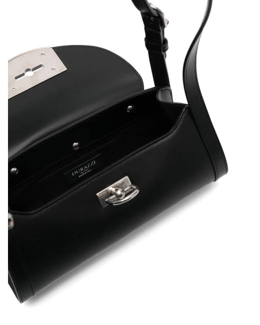 DURAZZI MILANO Black Flip-Lock Leather Shoulder Bag