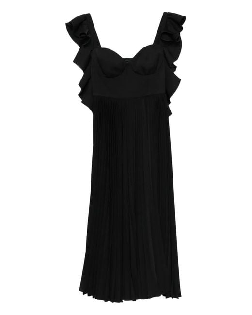 Parlor Black Ruffled Pleated Midi Dress