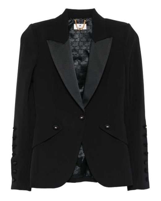 Elisabetta Franchi Black Tailored Blazer With Satin Lapel