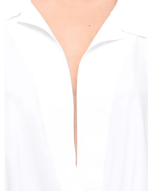 Norma Kamali White Collared Long-Sleeve Top