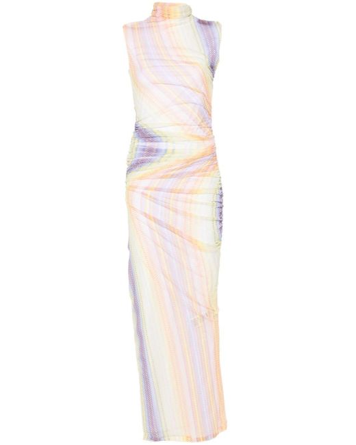 Missoni White Draped-detail Checked Maxi Dress