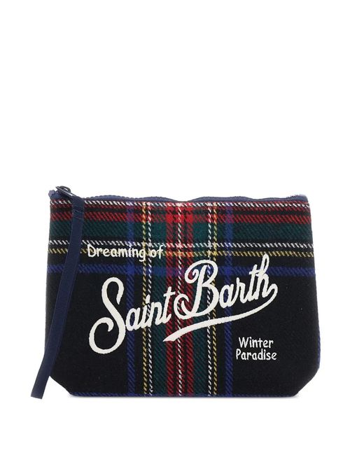 Mc2 Saint Barth Black Pochette À Motif Tartan Et Logo Brodé