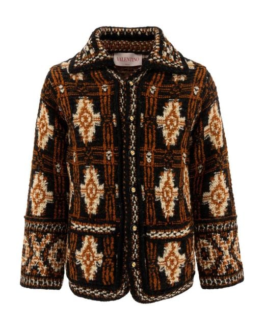 メンズ Valentino Garavani ジオメトリックパターン カーディガン Brown