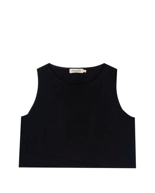 MOUTAKI Black Asymmetric-Hem Cropped Top