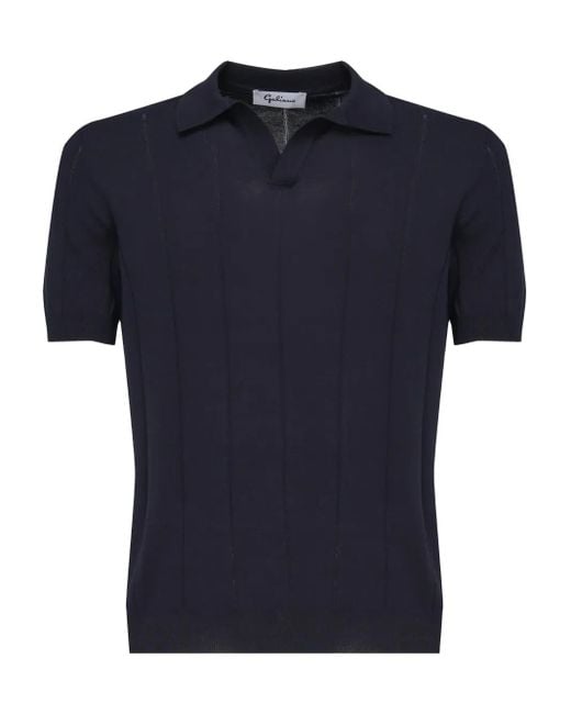 Galiana Blue Striped Cotton Polo Shirt for men