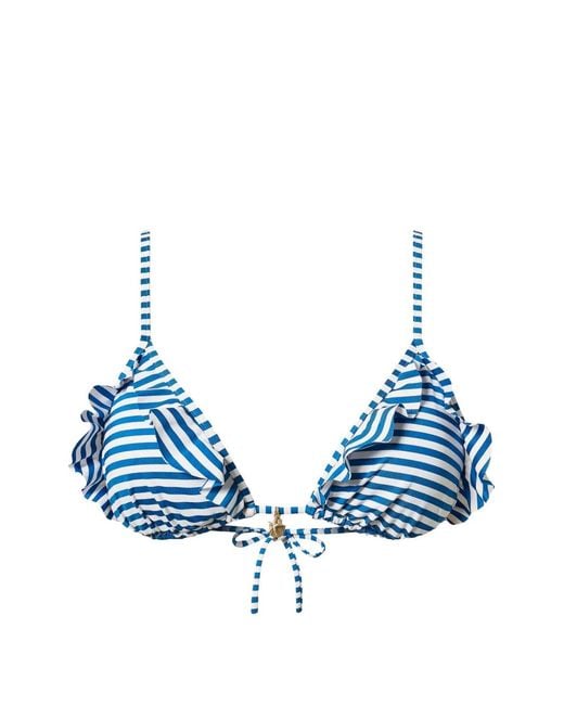 Twinset Blue Striped Jacquard Triangle Bikini Top