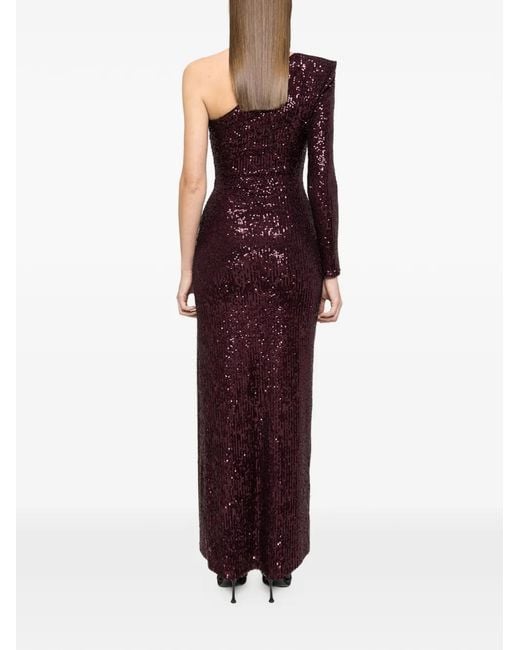 Nissa Purple Sequin-Embellished One-Shoulder Maxi Dress