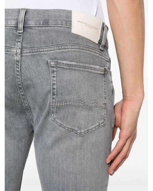 7 For All Mankind Gray Skinny-leg Cotton-lend Jeans for men