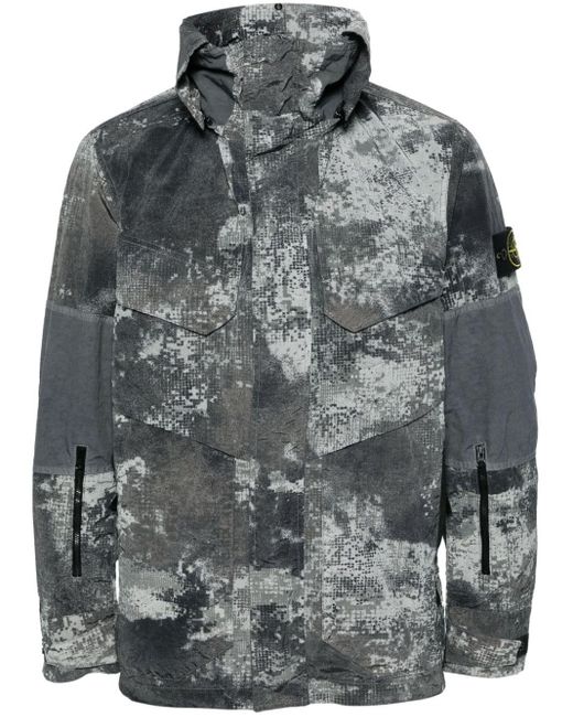 Stone Island Camouflage-Jacke mit Kompass-Patch in Gray für Herren
