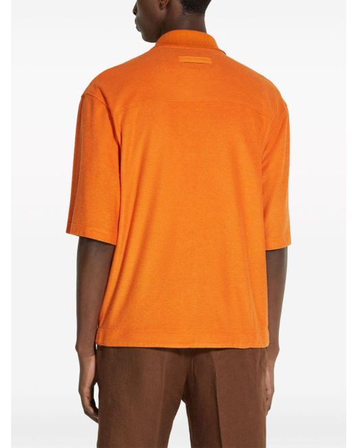 Chemise en soie mélangée à manches courtes Zegna pour homme en coloris Orange