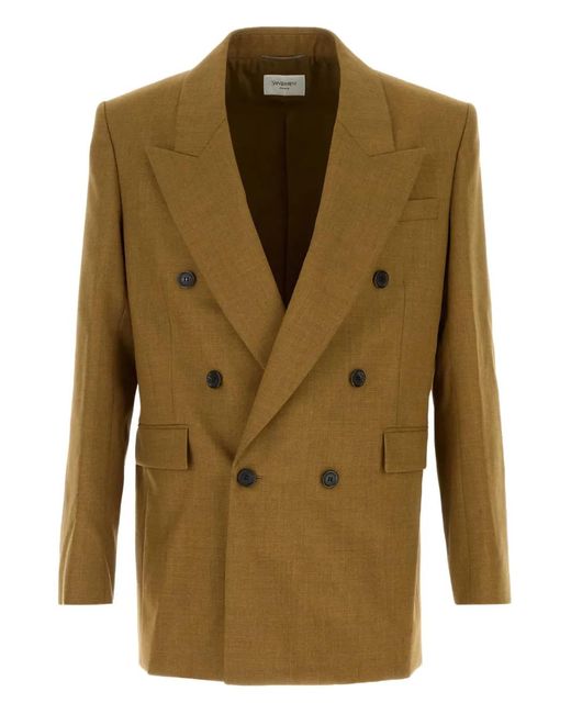 Saint Laurent Green Double-Breasted Wool Blazer for men