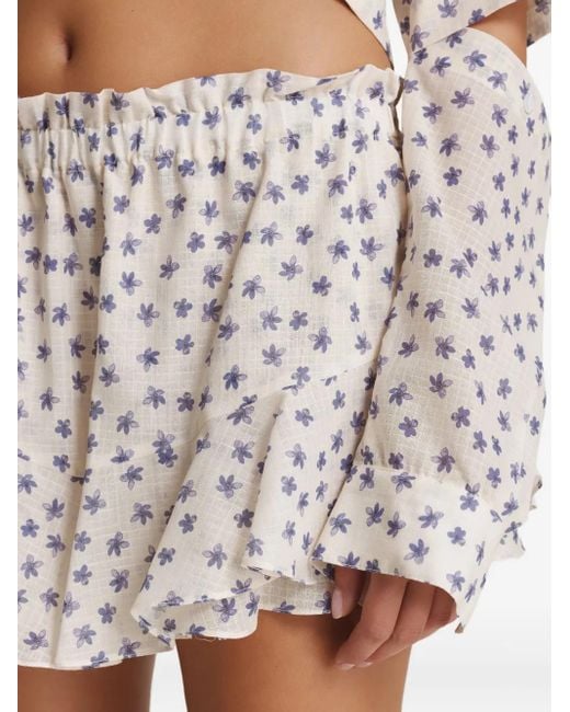 Pink White Ruffled Floral Shorts