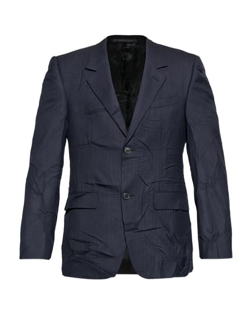 Balenciaga Blue Pinstripe Side-Pockes Blazer for men