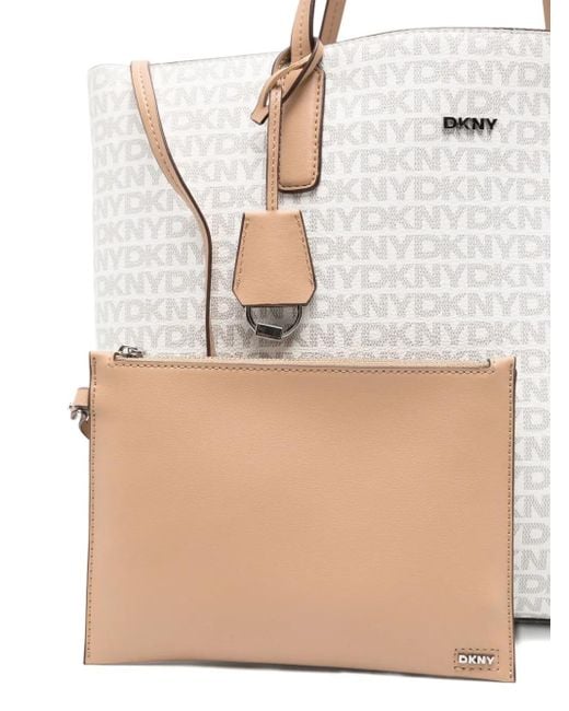 DKNY White Mittelgroße Tote Bag Mit Logo-Muster