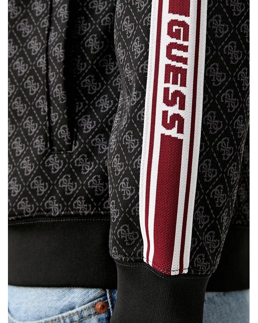 Guess Black Monogram-Print Zip-Up Jacket for men