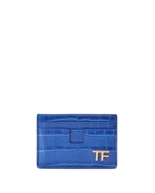Tom Ford Blue Tf Crocodile-effect Leather Cardholder