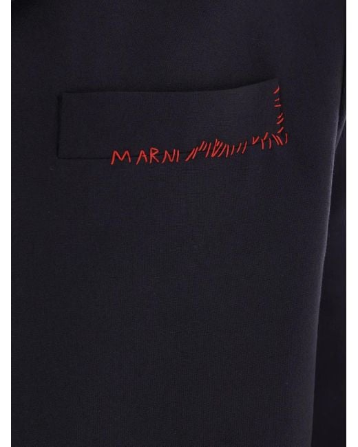 Marni Blue Embroidered-Logo Jacket for men