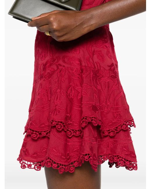 Alice + Olivia Loryn Mini-Blousejurk Met Borduurwerk in het Red