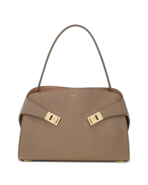Ferragamo Natural Medium Hug Soft Gancini-Buckle Handbag