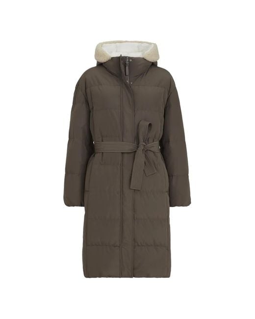 Brunello Cucinelli Gray Techno Cotton Taffeta Down Coat With Shearling Inserts And Shiny Zipper Pull