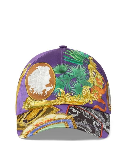 Versace Gray Patchwork-Print Cap for men