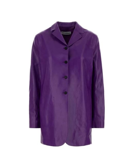 Jil Sander Purple Leather Notched-Lapels Jacket