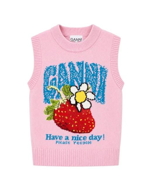 Ganni Pink Vest With Strawberry