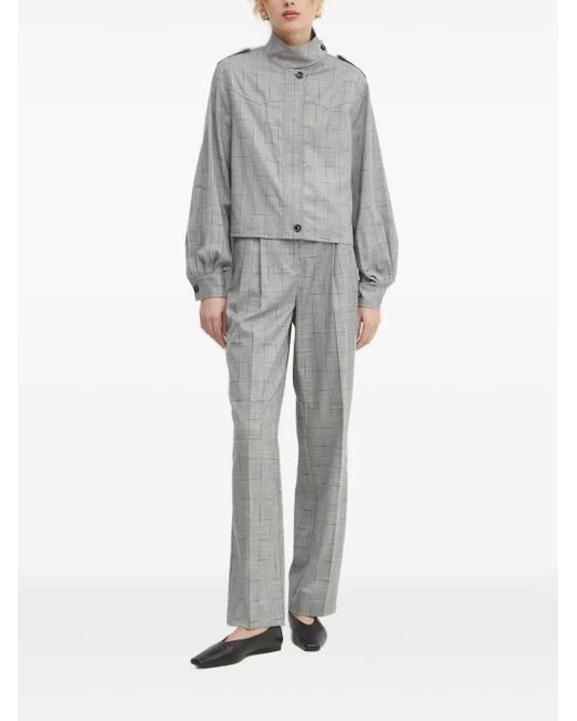 Bruuns Bazaar Gray Karierte Jacke mit Stehkragen