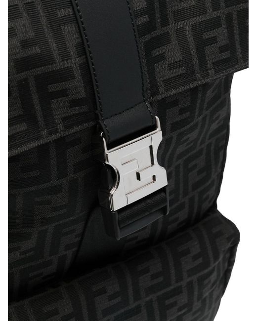 Fendi Black Medium Ness Jacquard Ff Backpack for men