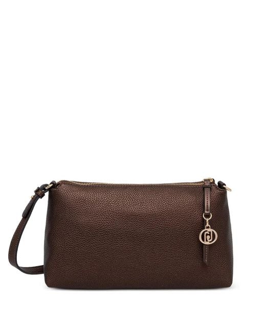 Liu Jo Brown Pebbled Logo-Charm Shoulder Bag