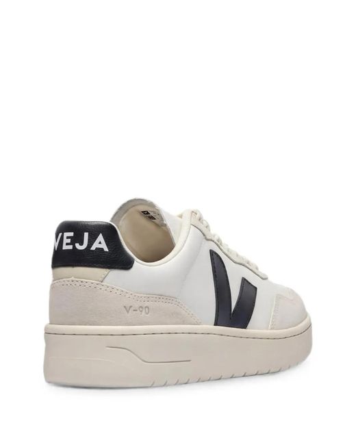 Veja White V-90 Logo-Patch Sneakers