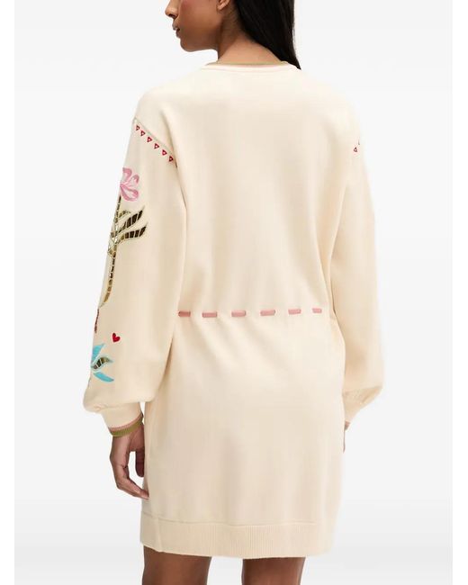 Never Fully Dressed Natural Embroidered Drawstring Mini Dress