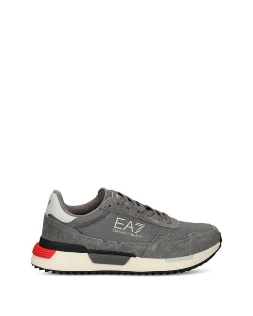 EA7 Gray Logo-Print Panelled Sneakers for men