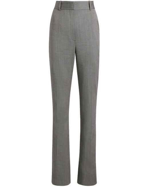 Another Tomorrow Gray Herringbone Straight-leg Trousers