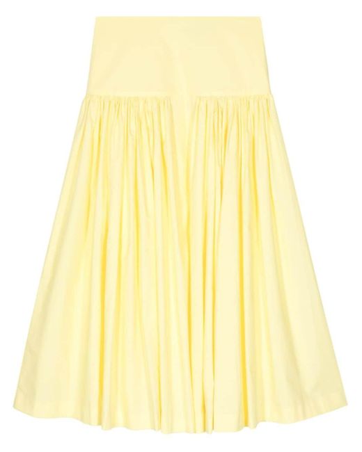 MSGM Yellow Pleated Cotton Midi Skirt
