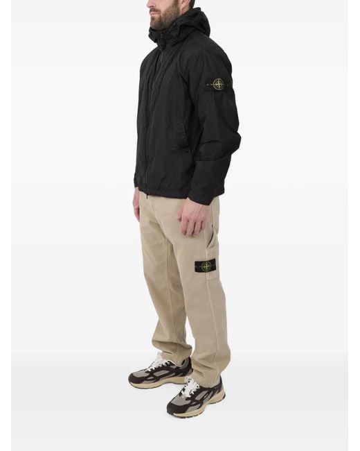 Stone Island Black Logo-Patch Hooded Jacket for men