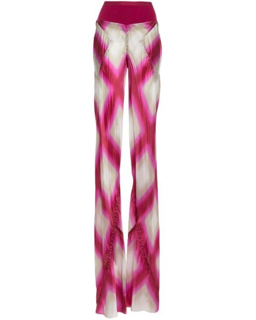 Rick Owens Pink Abstract-print Flared Trousers