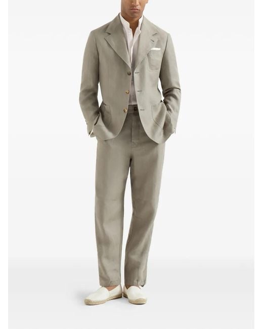 Brunello Cucinelli White Linen Easy Fit Shirt With Mandarin Collar for men