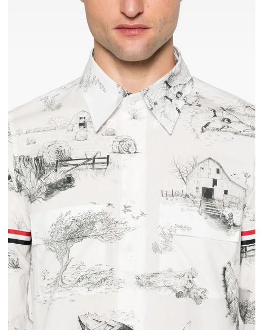Thom Browne White Scenic Toile-Print Cotton Shirt for men