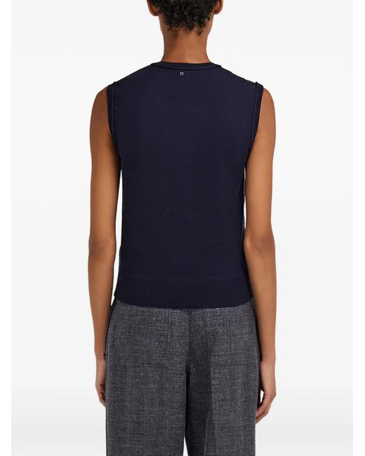 Ferragamo Blue Knitted Top With Silk Panel Detail
