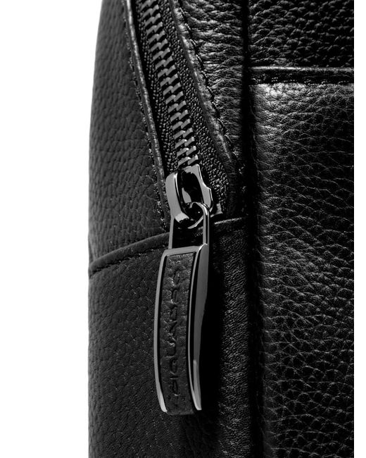 Piquadro Black Pebbled Leather Crossbody Bag