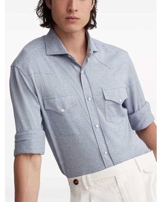 Brunello Cucinelli Blue Western Linen-cotton Jersey Shirt for men