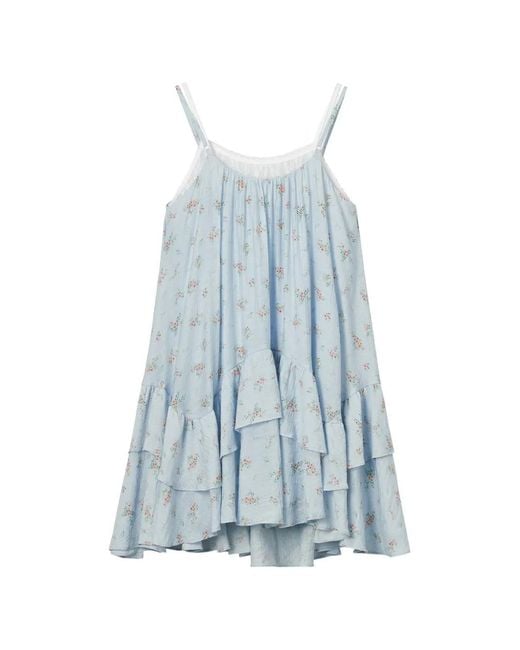 B+ AB Blue Floral-Print Ruffled Mini Dress